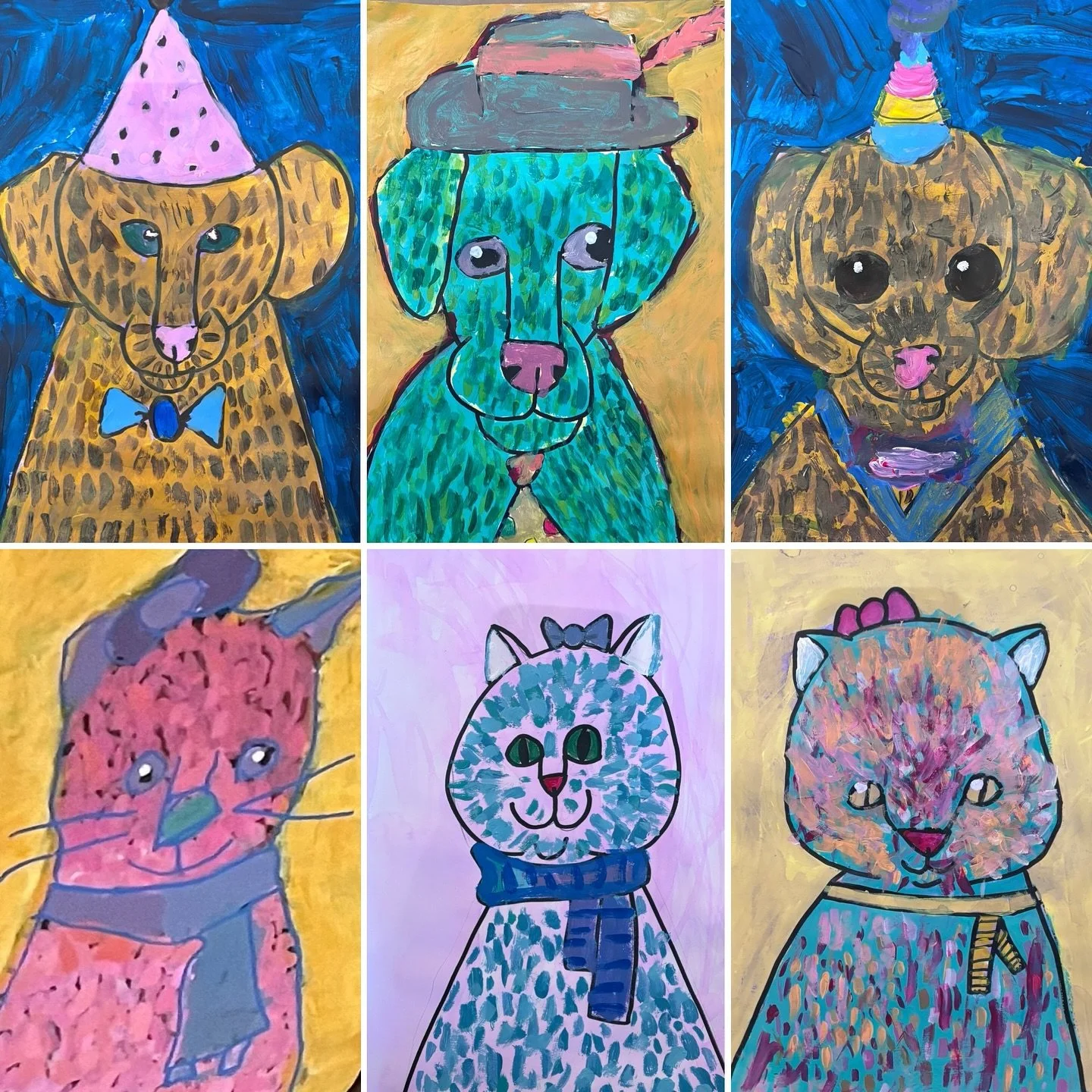 This term, our Tuesday Grade 1-3 #DrawingandPainting class has been having fun with colour and texture. For this project, our young artists learned to mix colours and build up layers using acrylic paint. Final details were added using paint markers. 