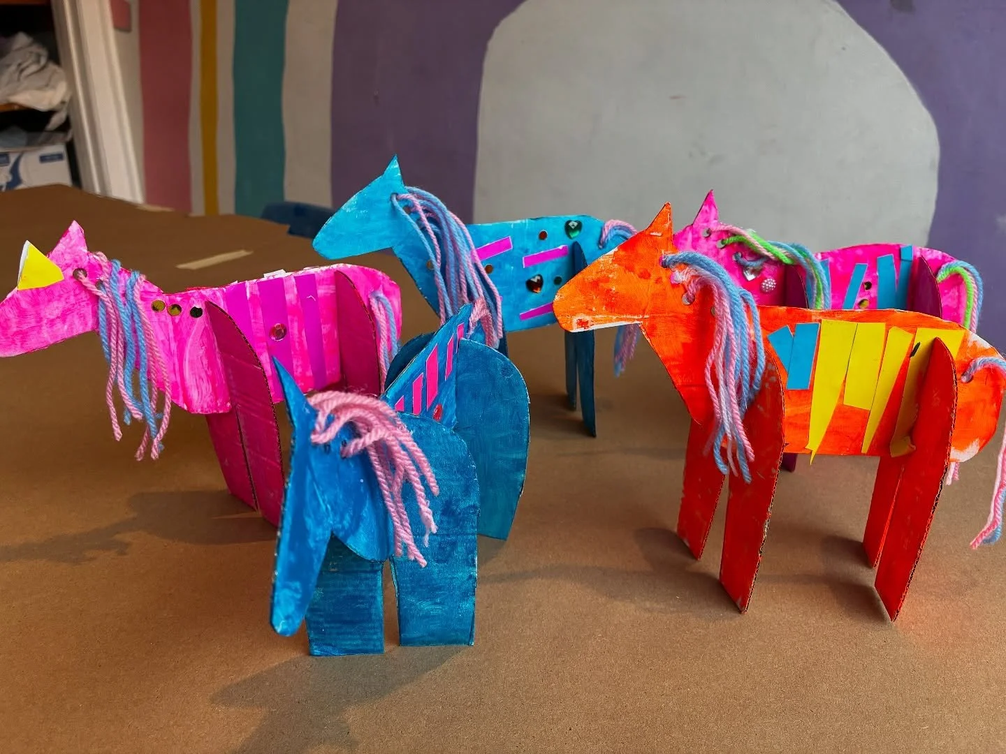 Happy Chinese New Year! On Tuesday, our #StartWithArt #kindergartenartists used cardboard, wool, paint, and collage to make their own 3D horse sculptures. For this project, we used our #finemotorskills and our creativity, while also having the chance