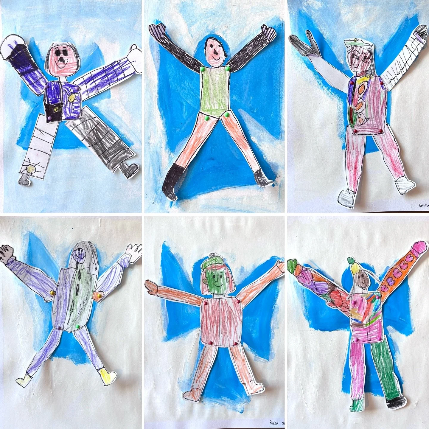 There&rsquo;s snow in the forecast this weekend and it may be our last chance to make snow angels before the spring! These silly snow angel self-portraits were made by our Saturday morning #StartWithArt #kindergartenart class. For this project, our y