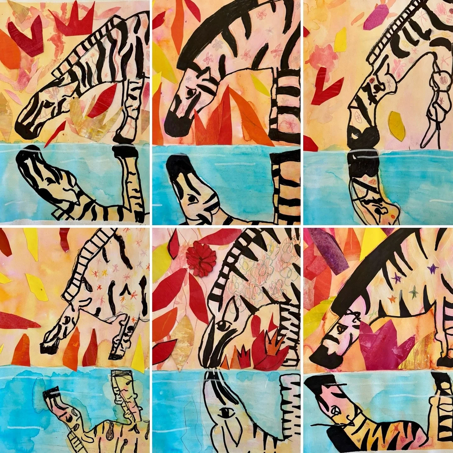 Today was the final day of Saturday classes for Winter Term. Our Grade 1-3 #ArtExplorations class rounded out the term by putting the finishing touches on their #mixedmedia #zebra paintings. For this project, we had fun using #carbonpaper to create m