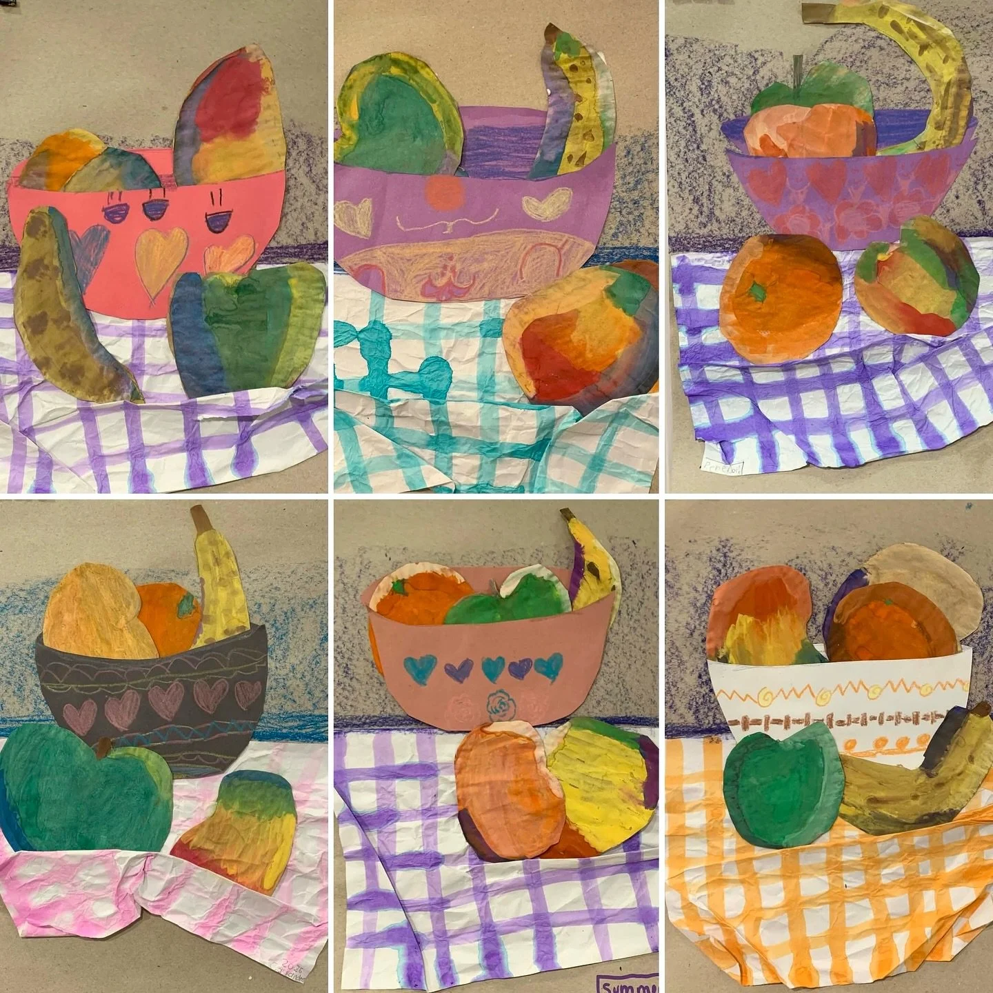 Yesterday, our Grade 1-3 #DrawingandPainting class finished the term with a #mixedmedia project. For this project, our artists used tempera paint on toned paper to paint fruit with realistic shading. We then cut out our fruit paintings and collaged t
