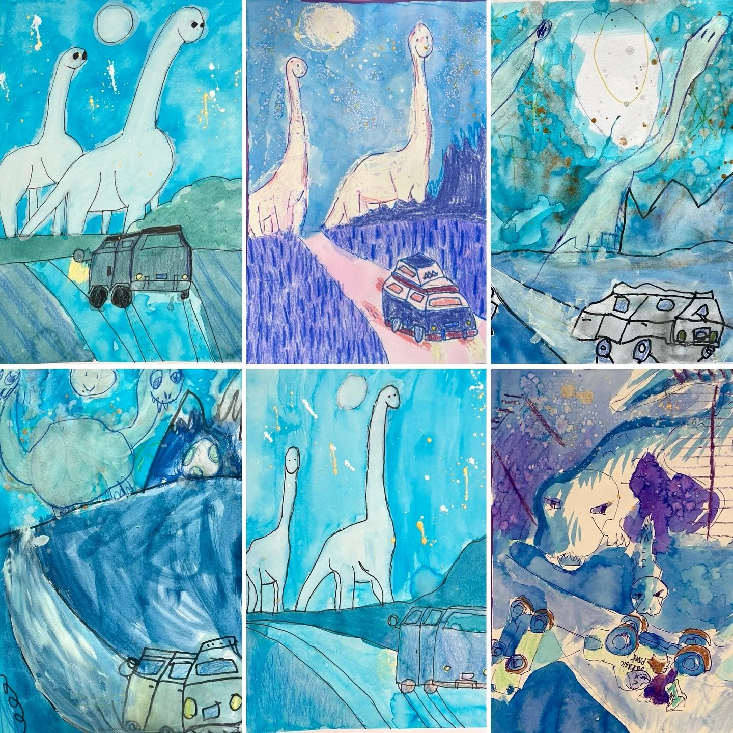 There&rsquo;s just one more day left to March Break art camps and we&rsquo;re going to miss these creative campers. Today our art campers went on a dreamy nighttime drive, only to be interrupted by ghostly dinosaurs! These watercolour, gouache, and c