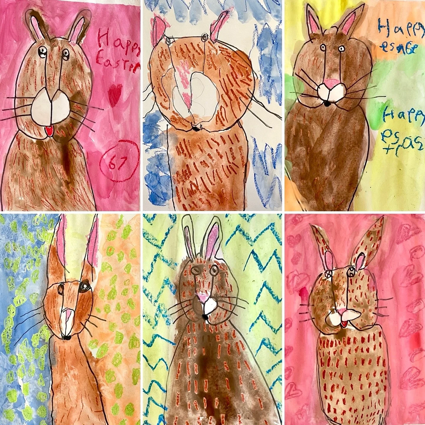 Are you ready for a visit from the Easter Bunny? Our #StartWithArt #kindergartenartists sure are! These adorable bunny portraits were made by our youngest artists using oil pastel, sharpie, and watercolour paint. For this project, we learned how to f
