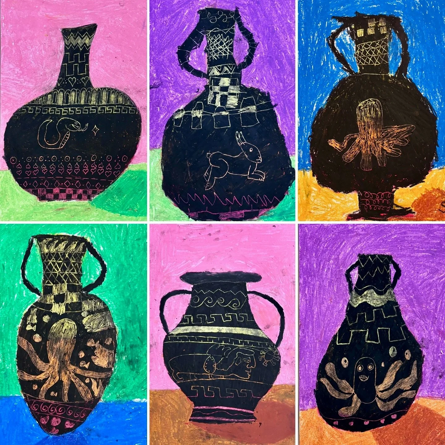Last week, our Saturday Grade 1-3 #Drawingclass started off term with a lesson in art history. Our young artists learned about Greek #redfigurepottery &ndash; a style of pottery in which the background is painted black while the figures and details a