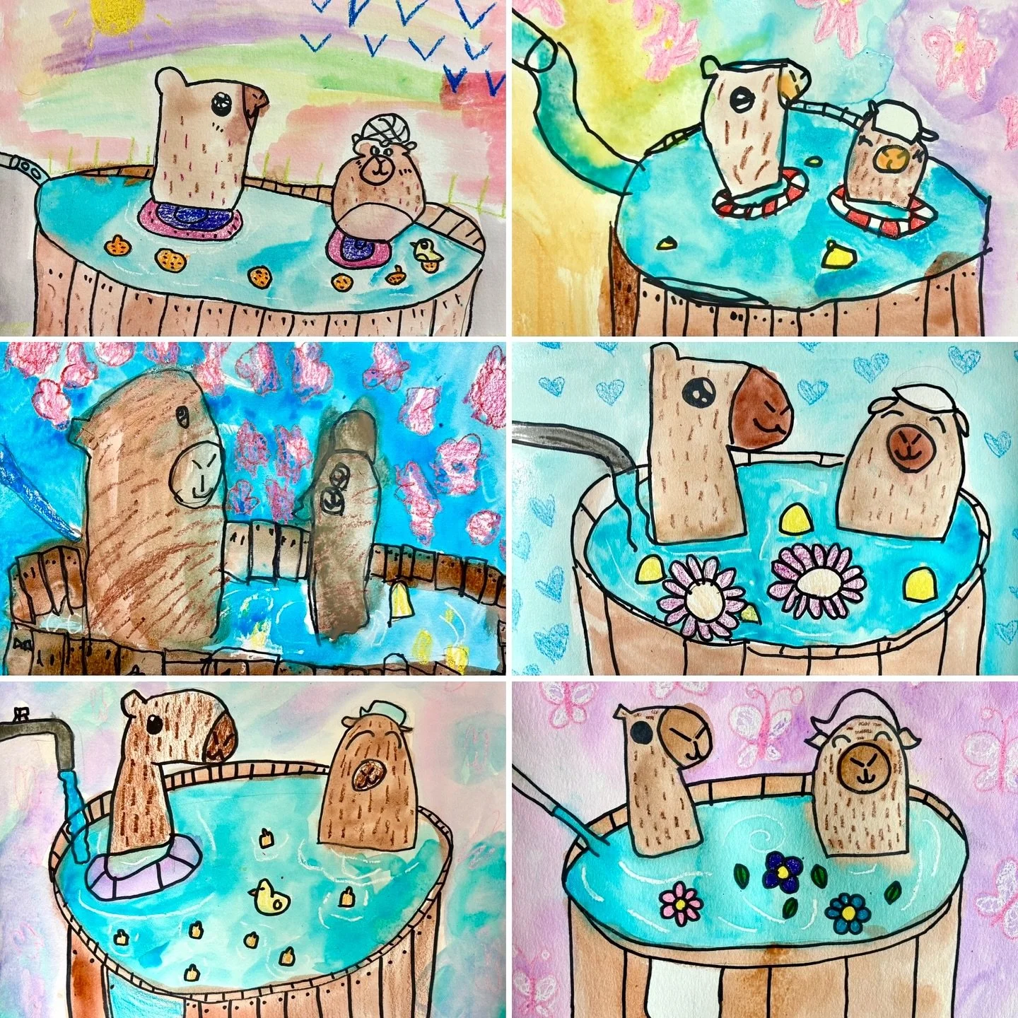 #Capybaras are all the rage right now for some very obvious reasons (they&rsquo;re super cute!). Today our in-school art programs at John Fisher PS and John Wanless PS used sharpie, crayon, and watercolour paint to create these paintings of a capybar