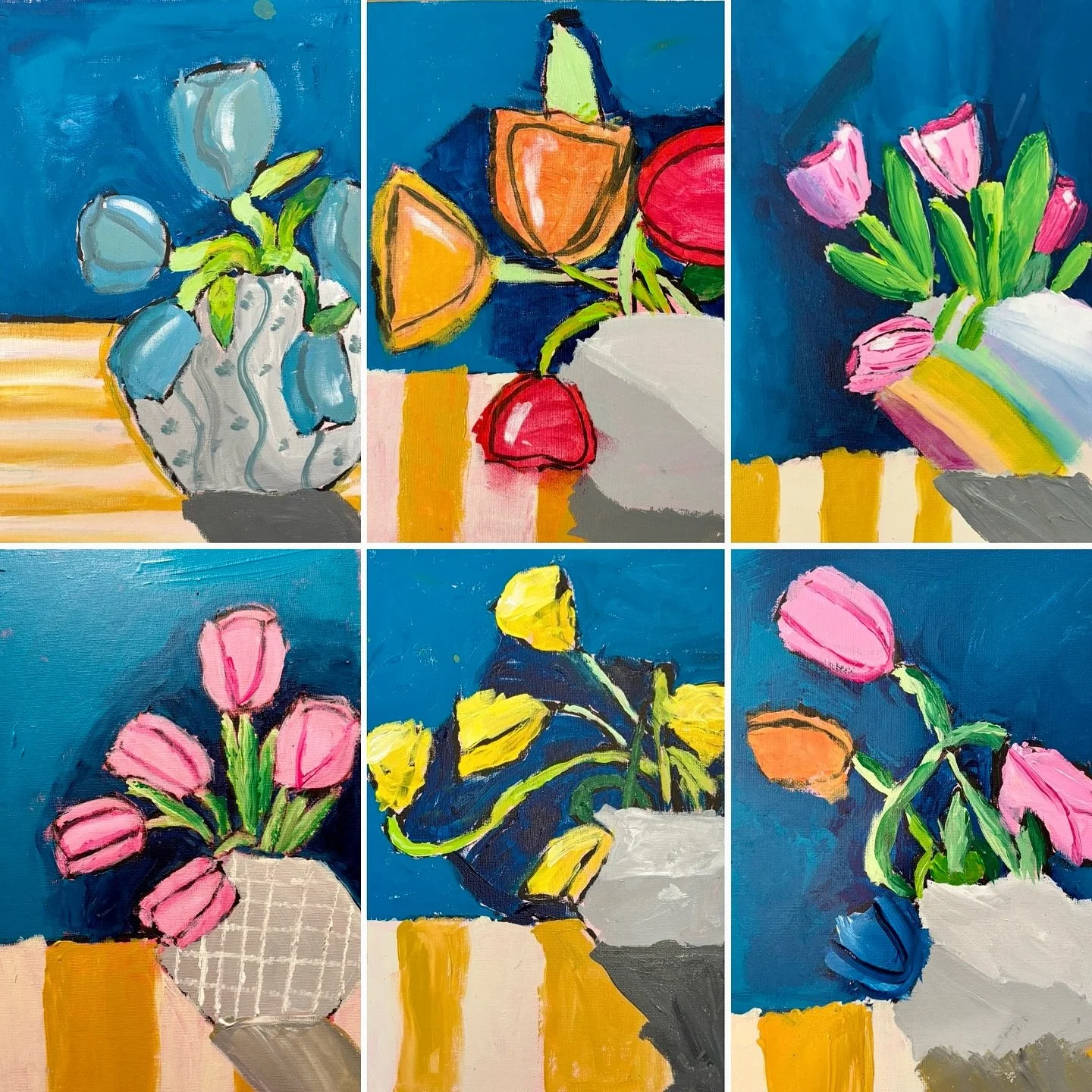 This morning we hosted another fantastic acrylic painting workshop for the grade 4s of Forest Manor PS! We led the visiting young artists through a guided painting of a vase of tulips. For this project, we learned about acrylic paint, composition, co