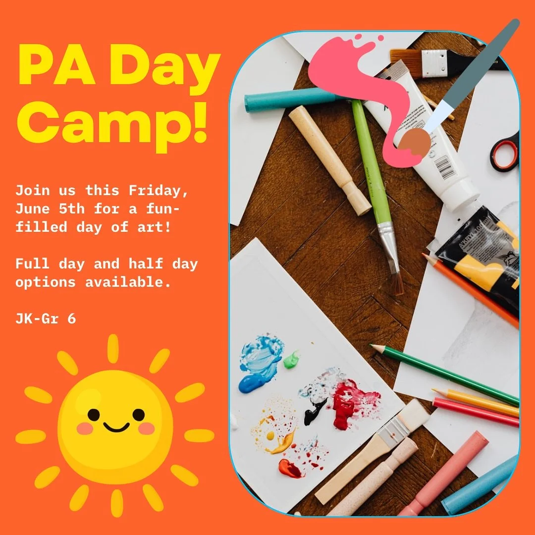 This Friday is the final TDSB PA Day of the school year. Join us for a day of spring-themed creative fun!

Registration is open for students from JK to Grade 6. Choose a morning session from 9:30-12:00, an afternoon session from 1:00-3:30, or join us