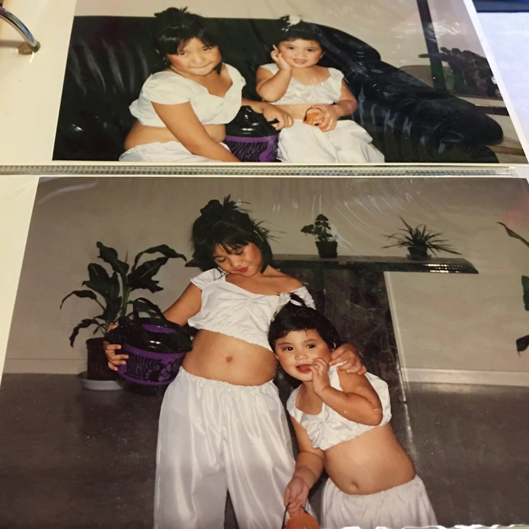 (Left) Me, 7-years-old with my baby sister (right) dressed as Princess Jasmine for Halloween.
