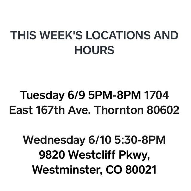 Swipe to see this week&rsquo;s locations! Sometimes our hours change due to weather and locations change due to mis-schedules at the location (it happens....!). Bear with us, this is a tough time. Thanks for supporting 🌸💜🌸 link in bio to our websi