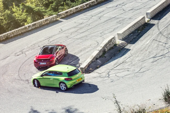 RCZ-R VW Scirocco Col De Braus Hot Hatch Group Test