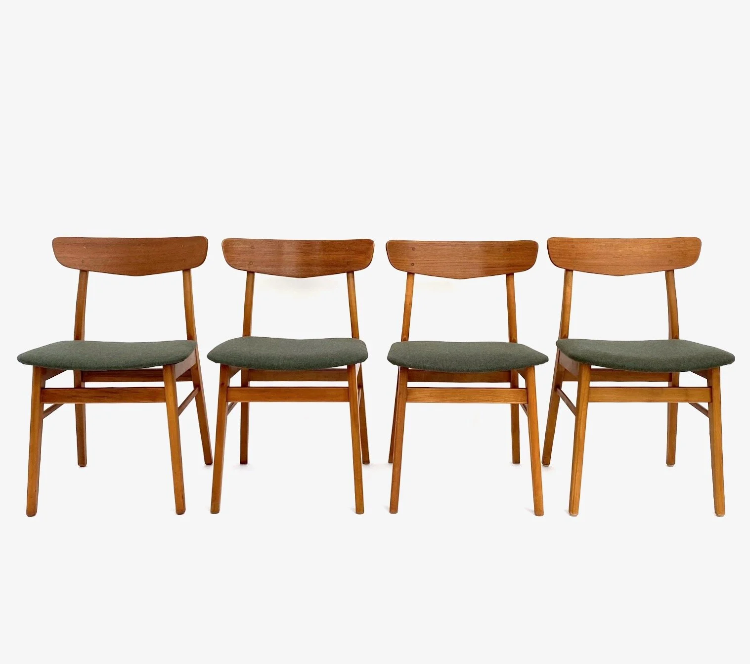 Danish Farstrup Set of 4 Teak and Beech Green Wool Dining Chairs 1960s
