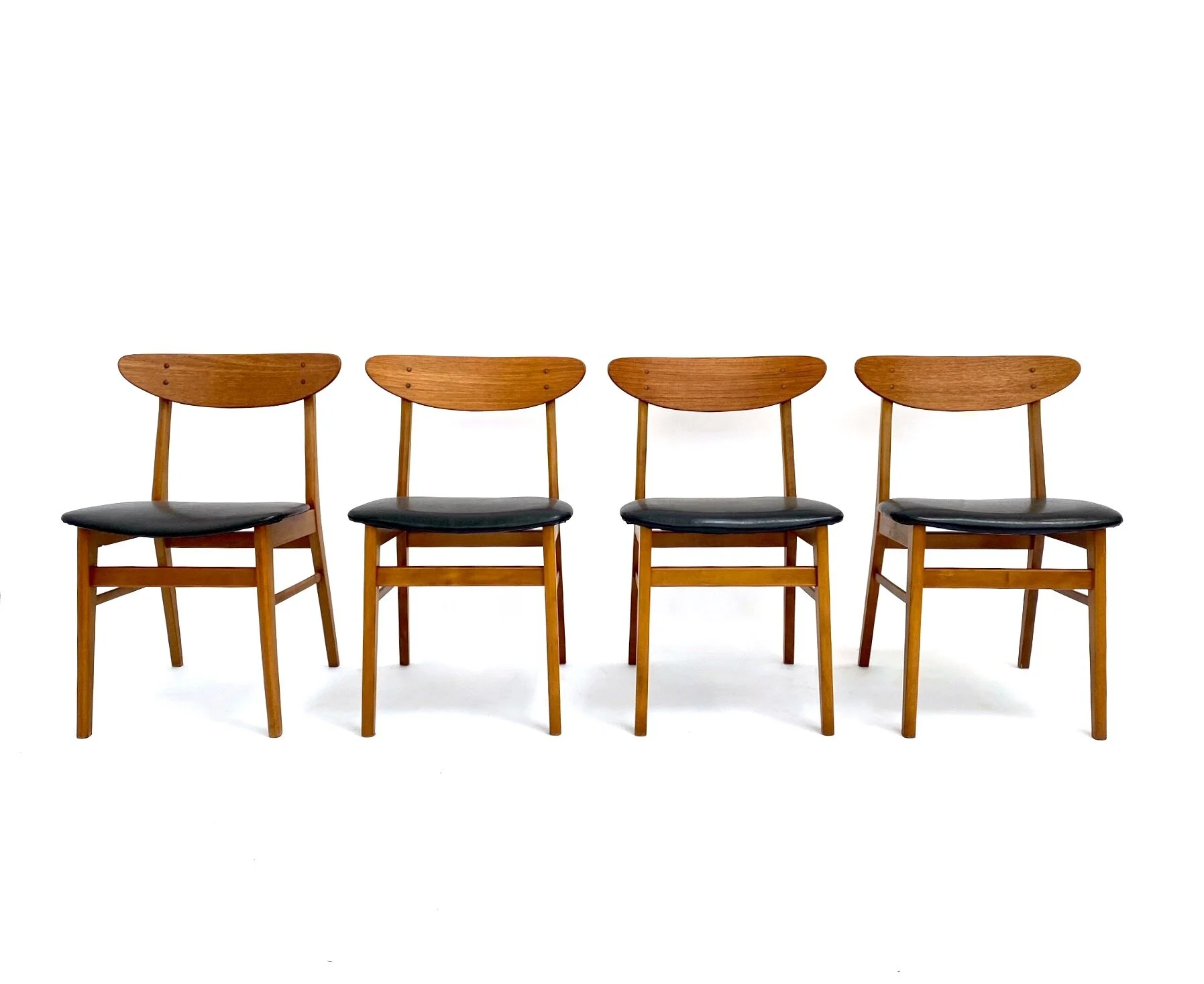 Danish Farstrup Set of 4 Model 210 Teak and Black Vinyl Dining Chairs 1960s