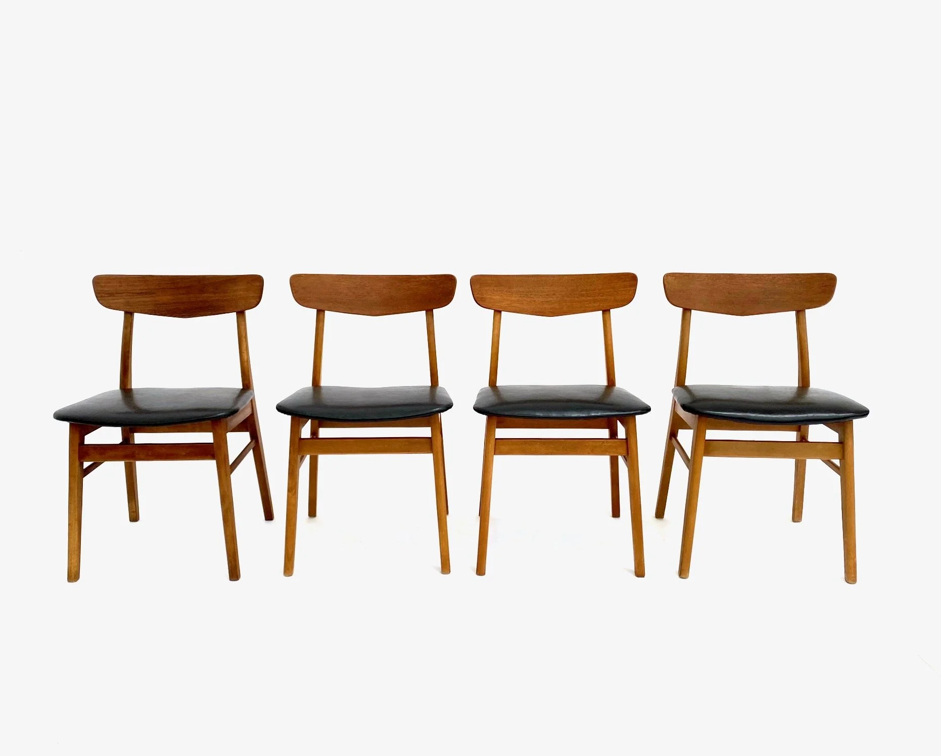 Danish Farstrup Set of 4 Teak and Black Vinyl Dining Chairs 1960s