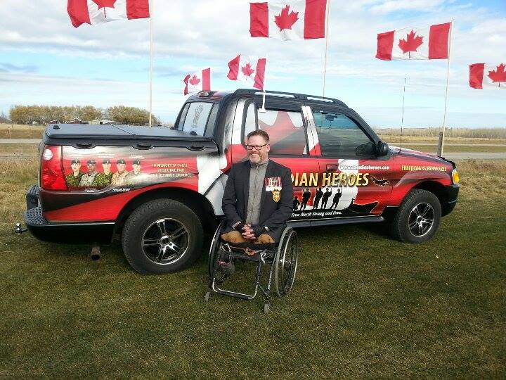 Master Corporal Paul Franklin with Don Fraser's Canadian Heroes Memorial Vehicle