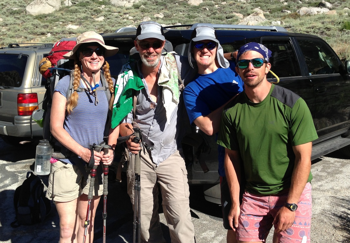 JMT: Jen, Dave, Zach and Andrew at Onion Valley before heading over Kearsarge to Whitney