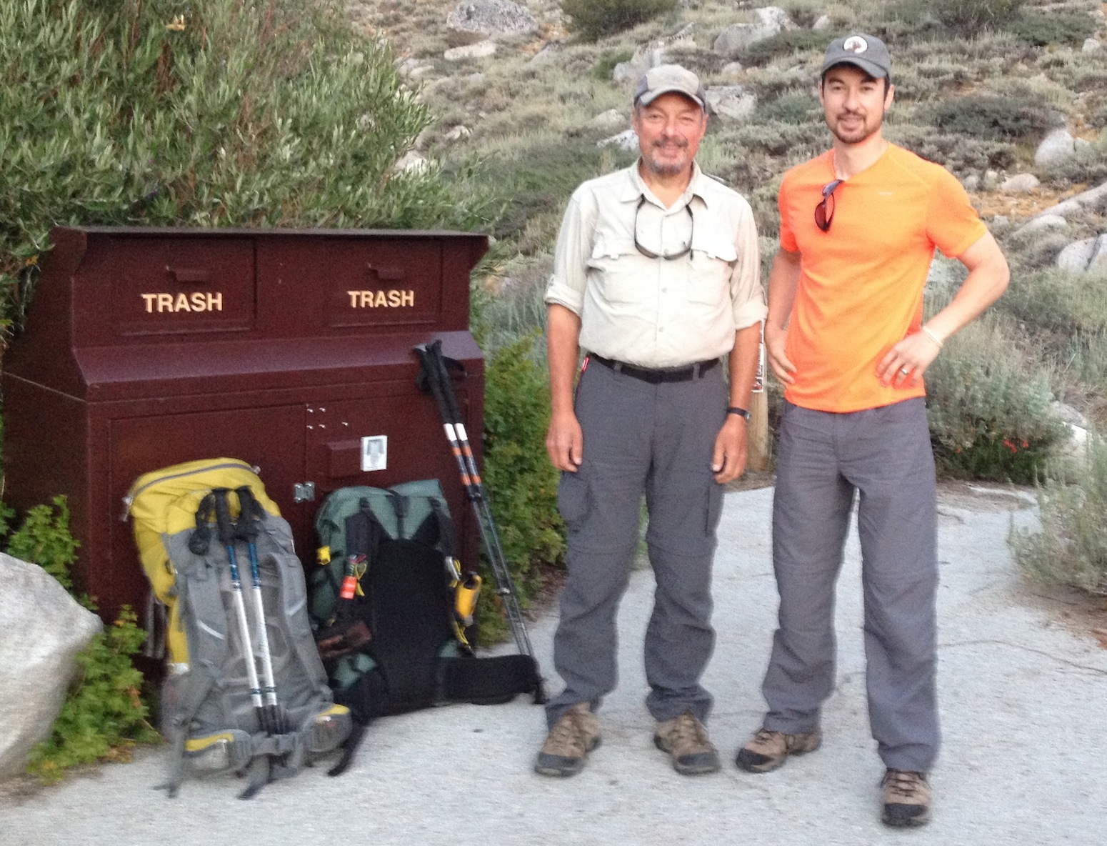 JMT hiker Richard Holtzman and his son Kevin, who joined him on the trail at Onion Valley to finish on Mt. Whitney.