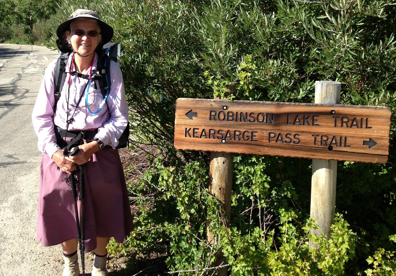 JMT hiker Dr. Patti from Indiana is rested and ready to summit Mt. Whitney after a break at the Base Camp.