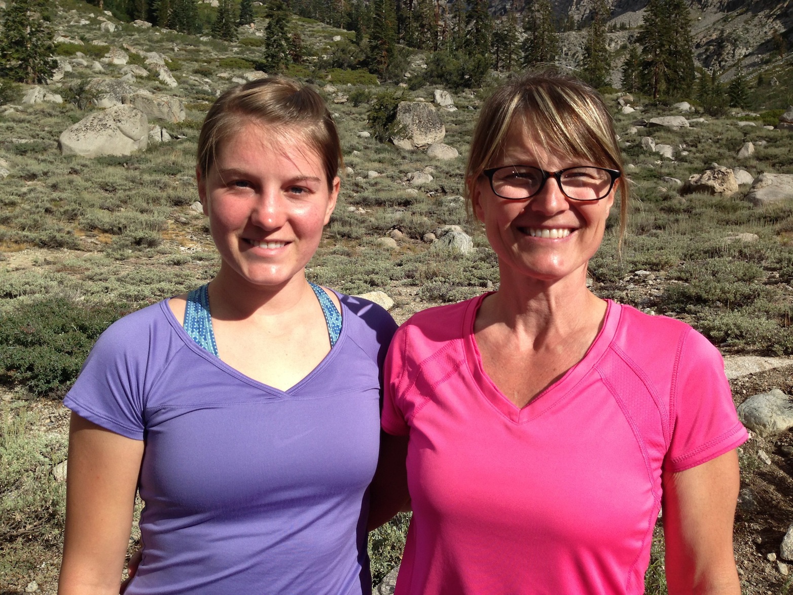 JMT hikers Beth and Debbie (mother and daughter) are ready to tackle Kearsarge Pass