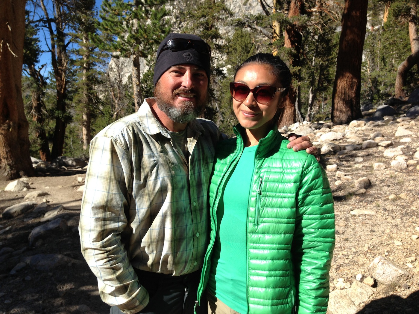 JMT hikers Kent and Priscilla on the trail near Bullfrog Lake on Aug. 29