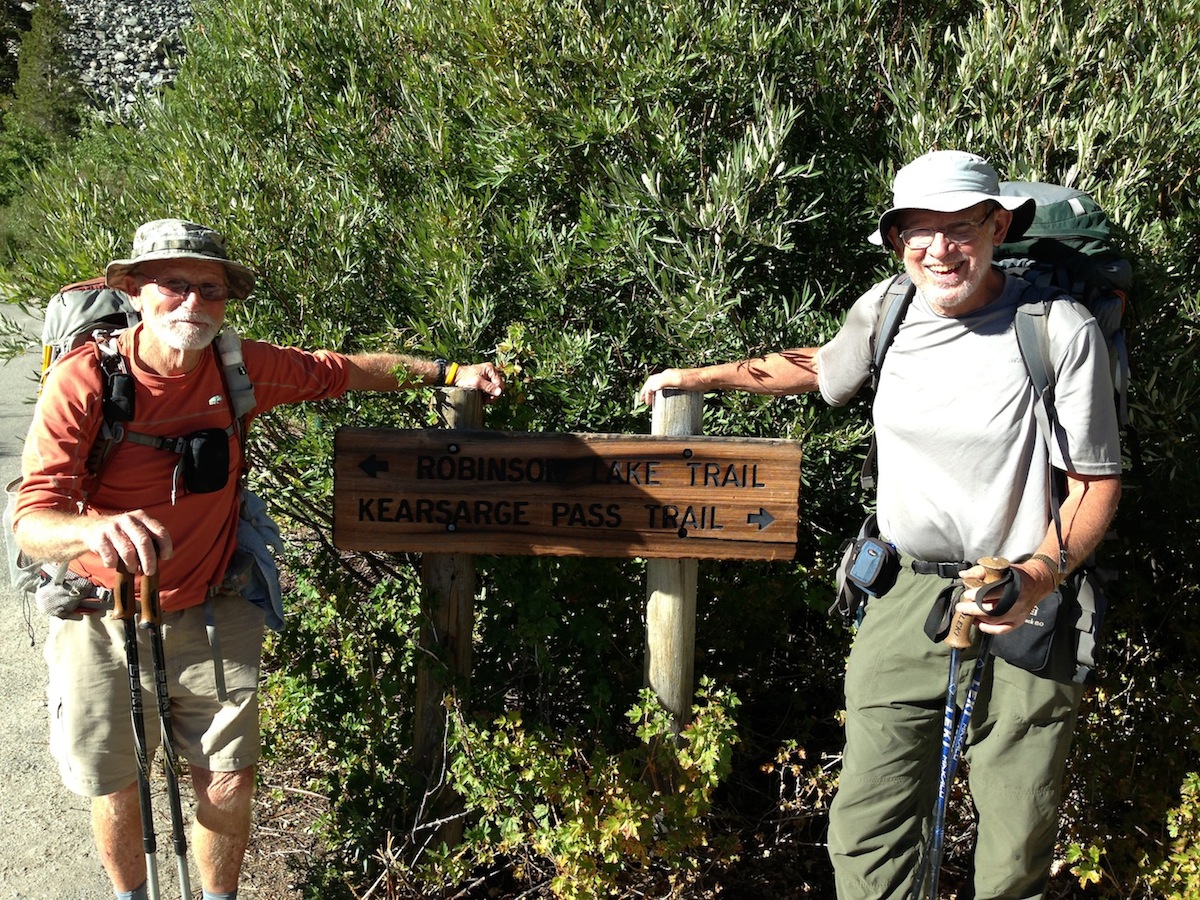 True Gentleman JMT hikers Don from Tennessee and Randy from Virginia prepare to hit the trail after a stay at the Base Camp