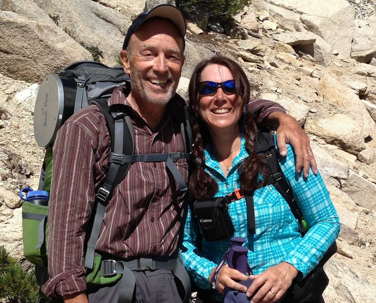 JMT hikers Mike and Val from Tucson are looking good and strong on their way over Kearsarge to Whitney on Aug. 26.