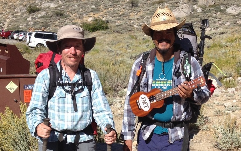 Mike and Ben the music man at Onion Valley before they head over Keasarge Pass on Aug. 28