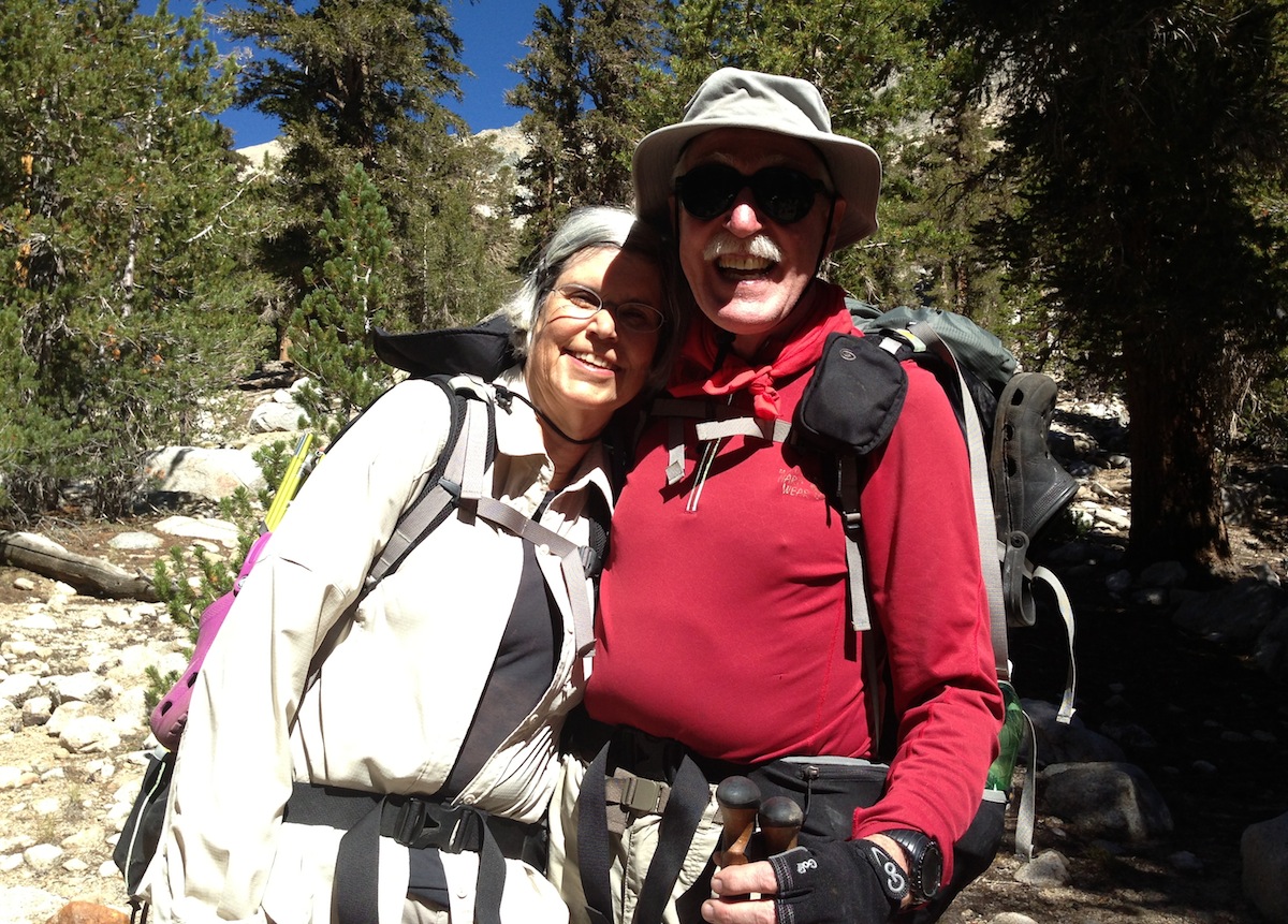 Lois and Mark from Lake Oswego, Wash., on their way up Kearsarge Pass on a glorious September day. It was great to see you again at the Base Camp!