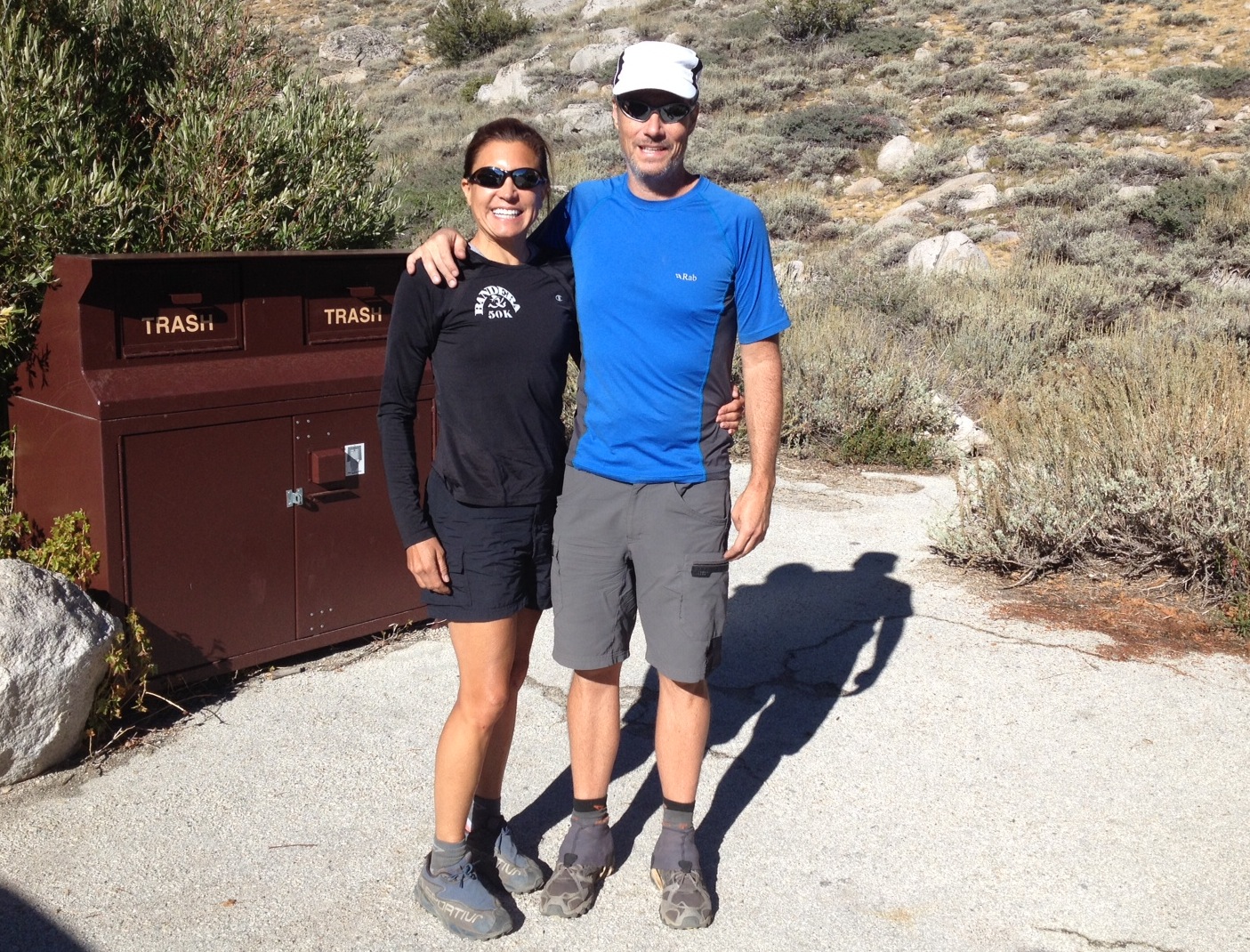 JMT hikers Tracy and Jim from Austin, Texas, hit the trail after two nights at the Base Camp.