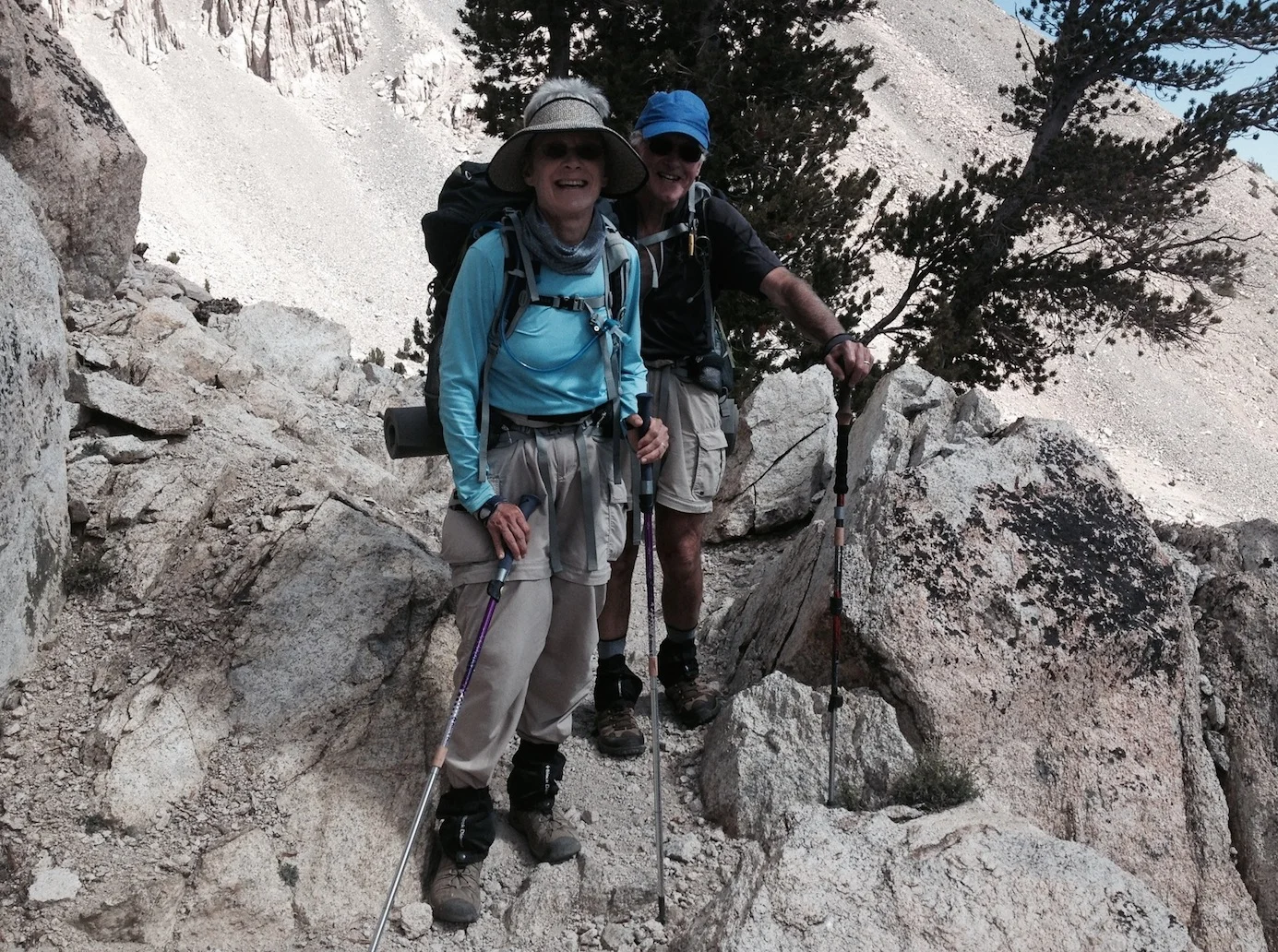 JMT hikers Pat and Mike from Berkeley near Heart Lake on their way to Kearsarge Pass