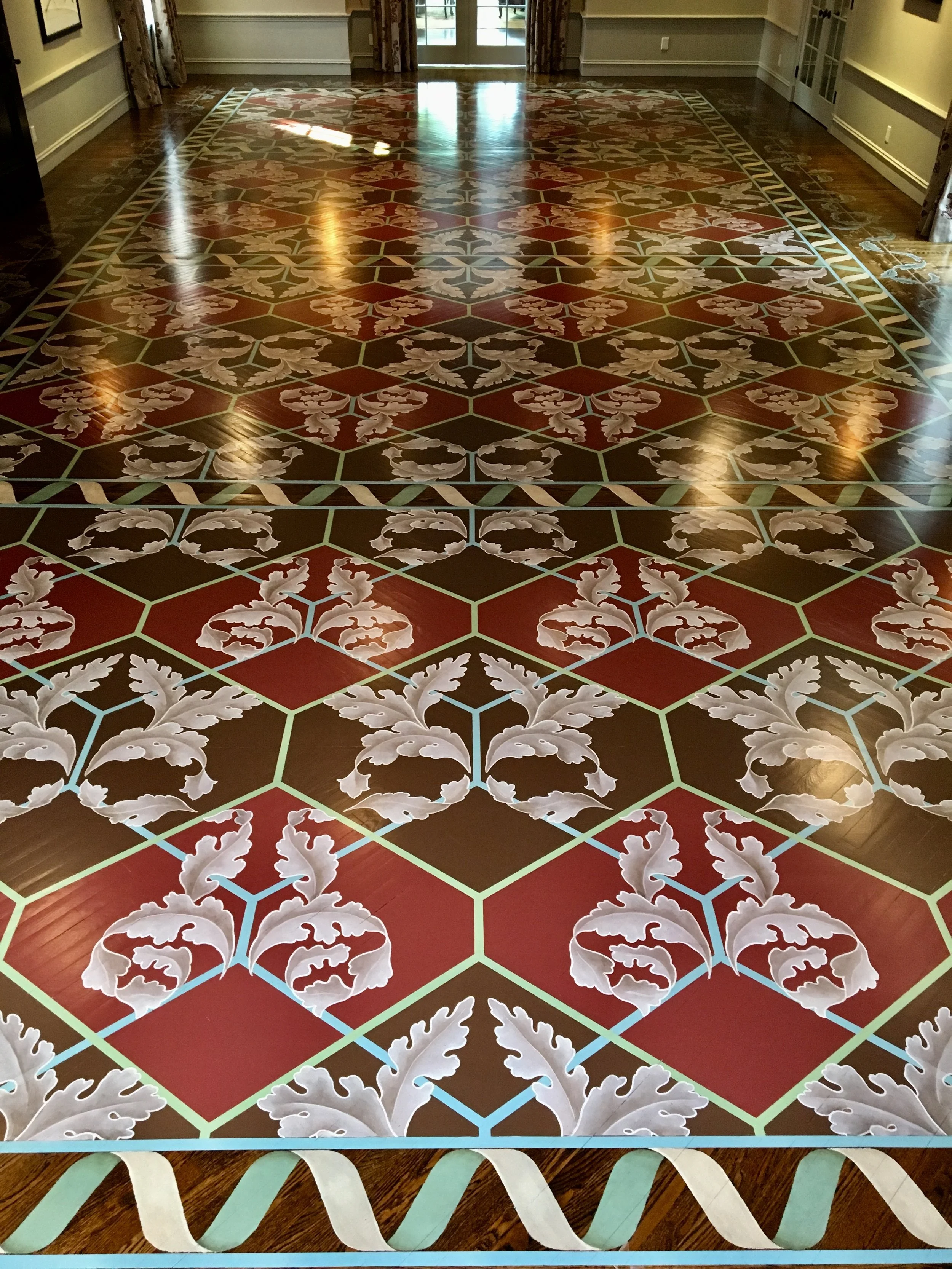 Bespoke floor design inspired by William Morris wall patterns, Boston, MA