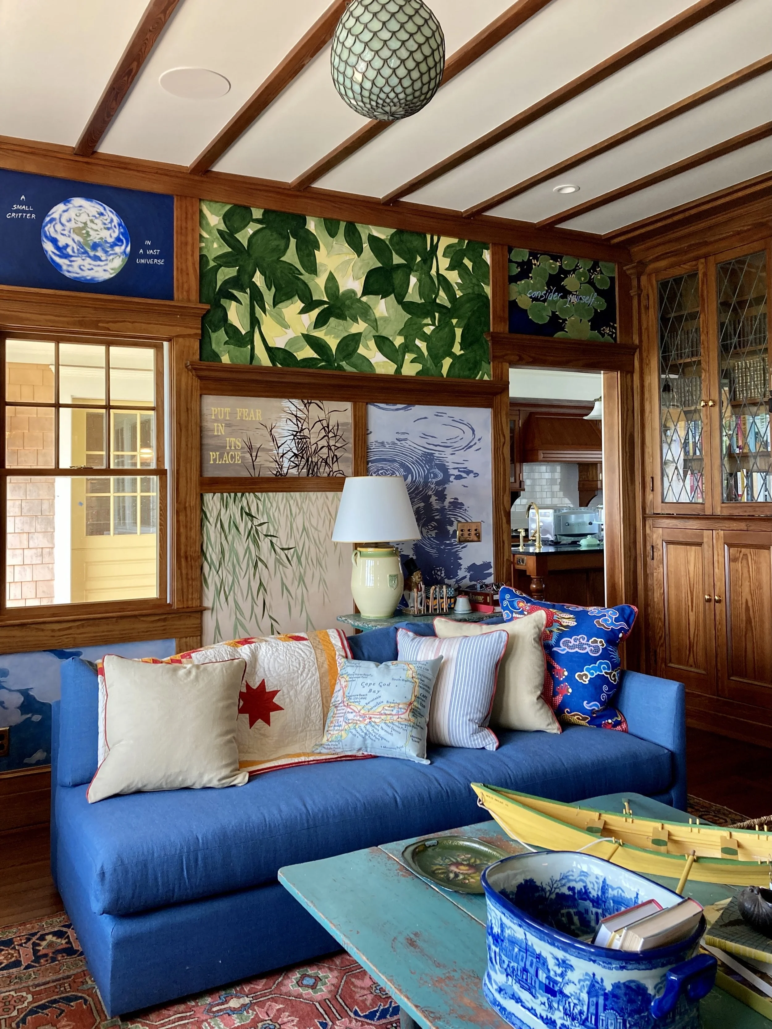 Nature inspired Mural made up of 26 panels, with words, Woods Hole, MA MA