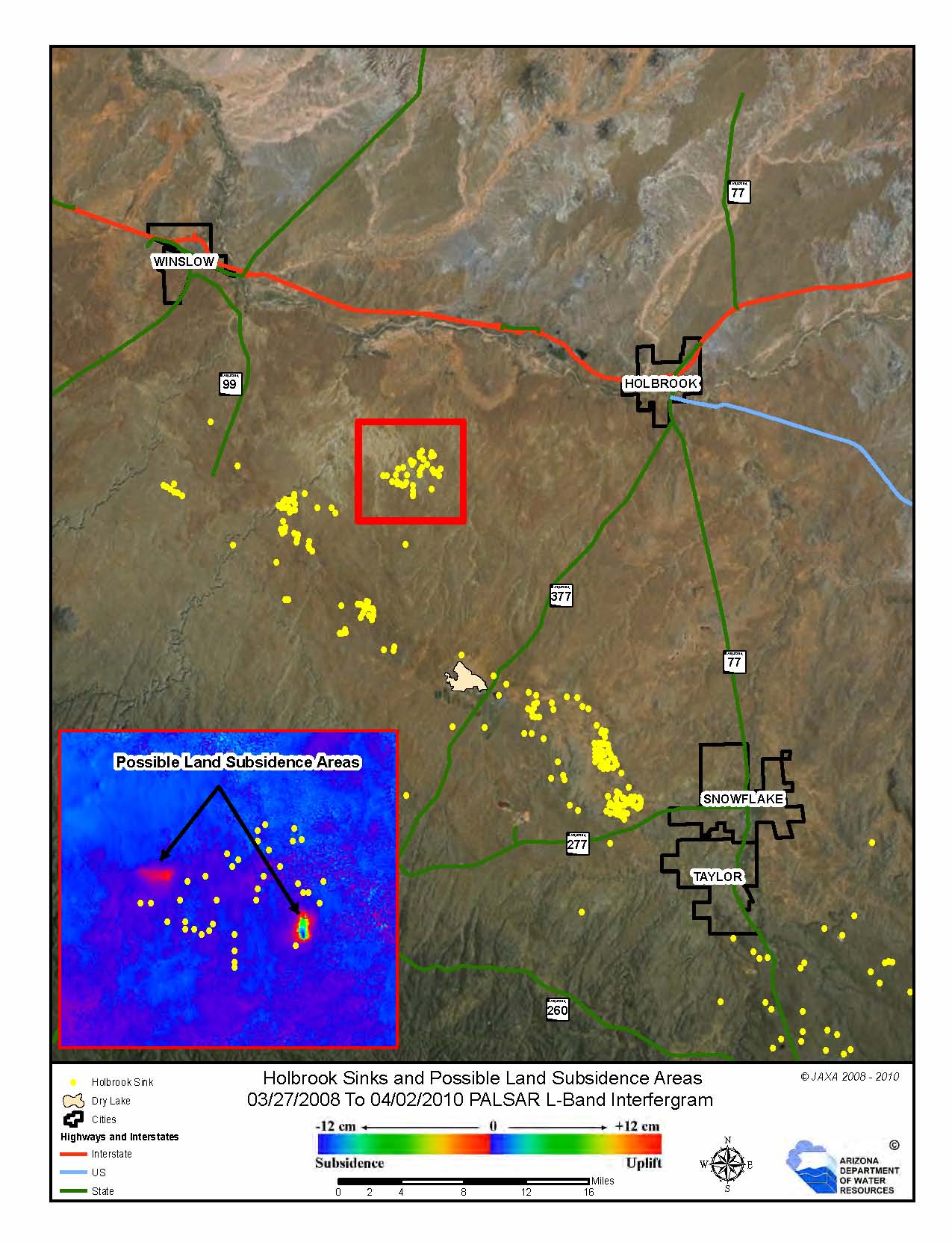 Karst features in AZ, Sinkholes and dissolution tension cracks near Holbrook, AZ