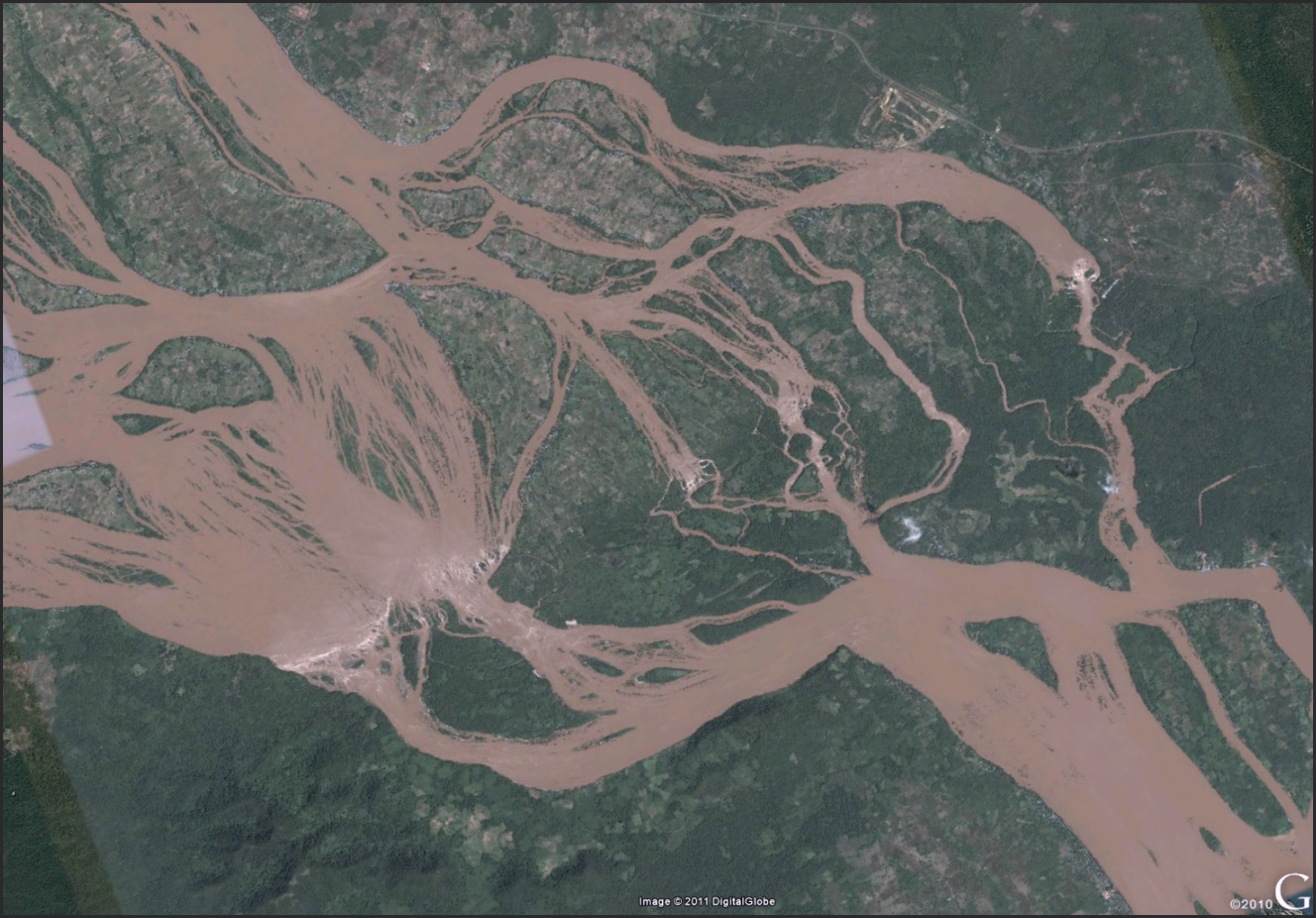 On the border of Cambodia and Laos. Check it out in Google Earth and turn on the photo layer. Sweet. 