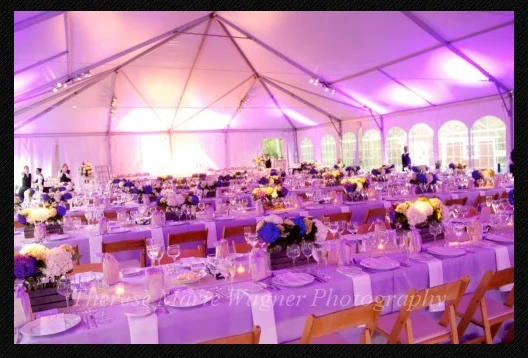 Lavender uplighting creates a soft glow, even during daylight hours.