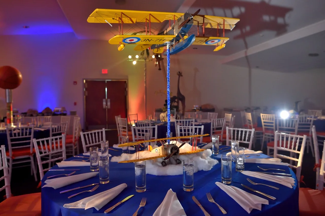 Classic biplane style airplanes with cloud accents