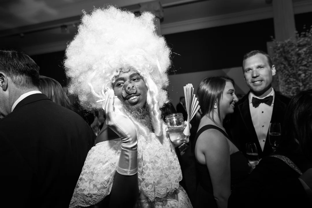 Performance artist Sheldon Scott of Animals & Fire makes his way through the crowd at the 2014 Corcoran Ball (Kate Warren for The Washington Post). 