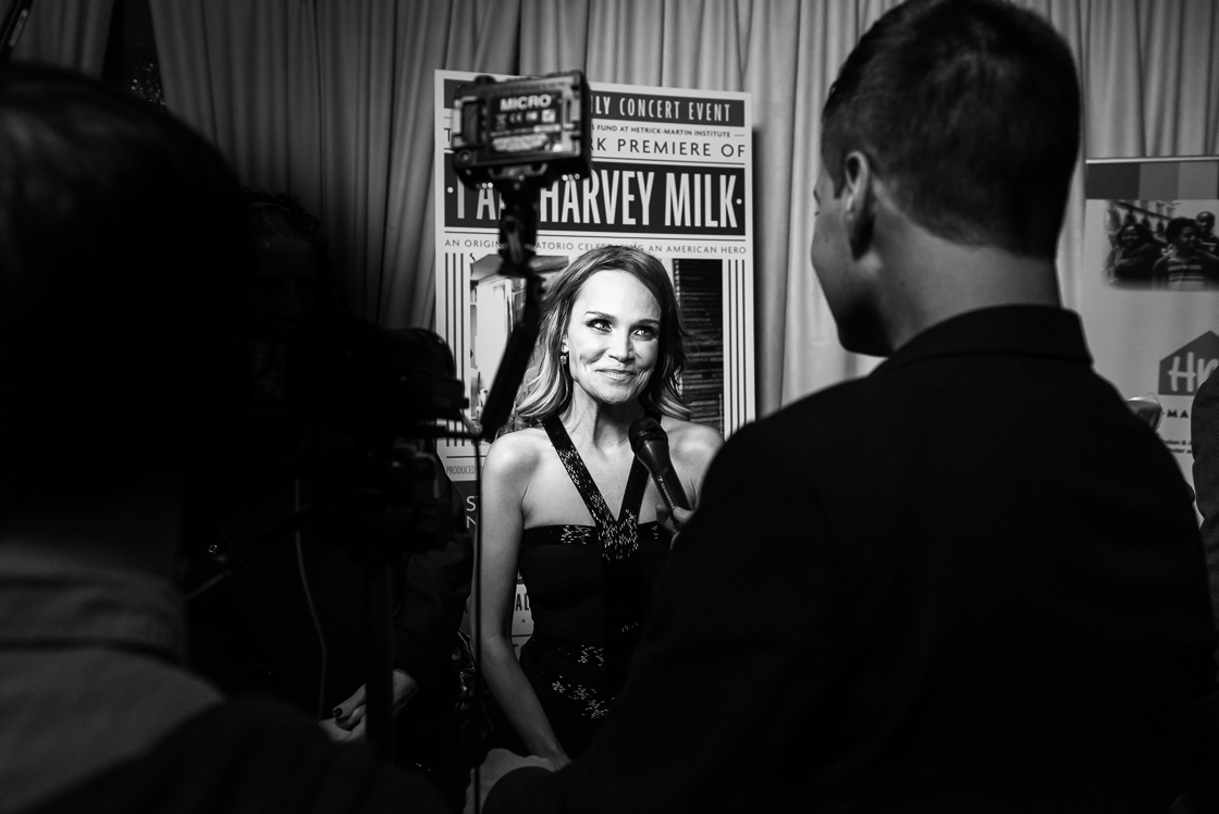Broadway legend Kristin Chenoweth takes questions on the red carpet at the VIP after party for the one-night-only Lincoln Center debut of 'I Am Harvey Milk', in which she sang the soprano lead. 