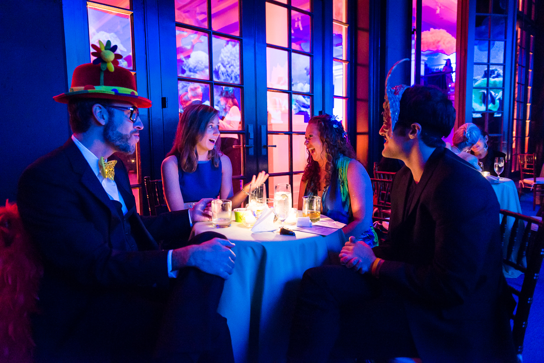 S&R Foundation fellow Ben Reich and guests Shanna Edwards, Caroline Lee, and David Miller (from right) laugh at the surrealist party Night Nouveau on October 11. Fellows are awarded a grant and one year fellowship that includes 4 month residency at the mansion to work on their social entrepreneurship projects.