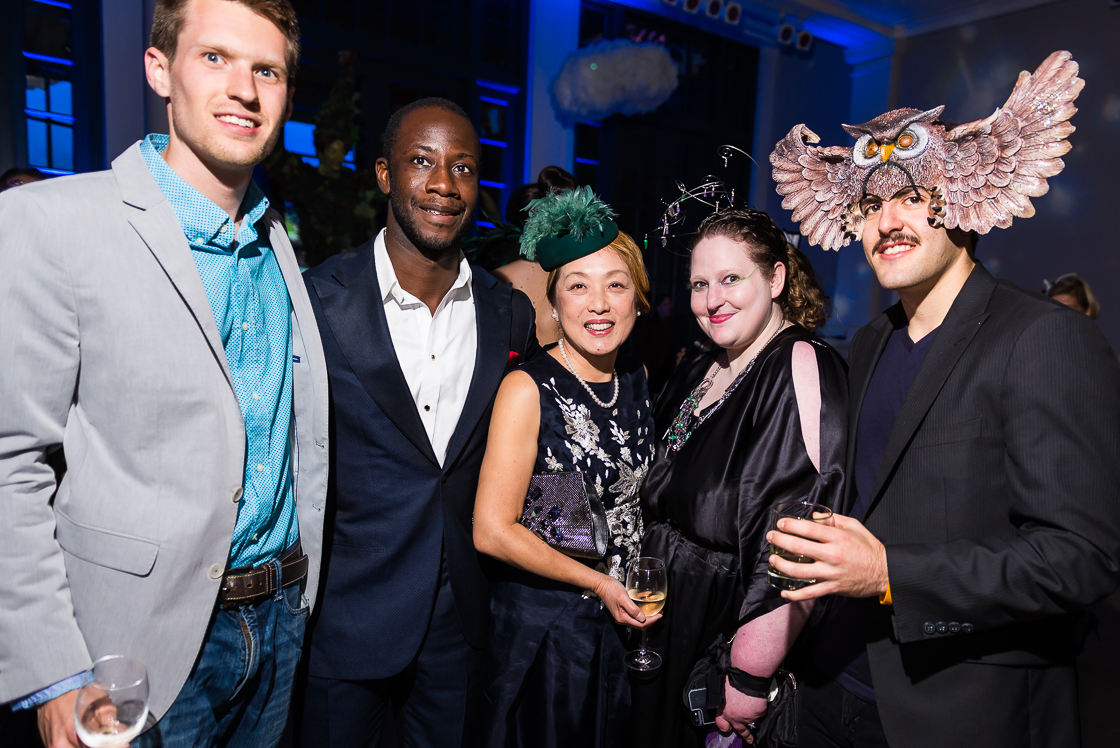 S&R Foundation Co-Founder, President and CEO Dr. Sachiko Kuno (center) with four of the foundations resident fellows at the October 11 Night Nouveau benefit: Dan Gallagher, Olivier Kamanda, Heather Lawver Sewell, and Ben Reich. 