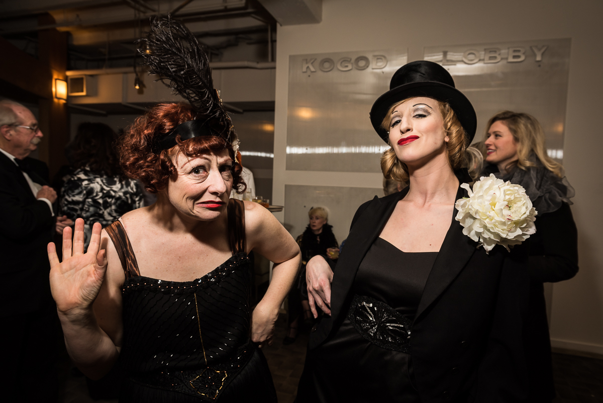 Sabrina Mandell (left) and Sarah Olmsted Thomas (right) of Happenstance Theater in 1920s character. Theater events always tend to have more dramatic flair than the usual Washington gala, and this event provided no exception. 