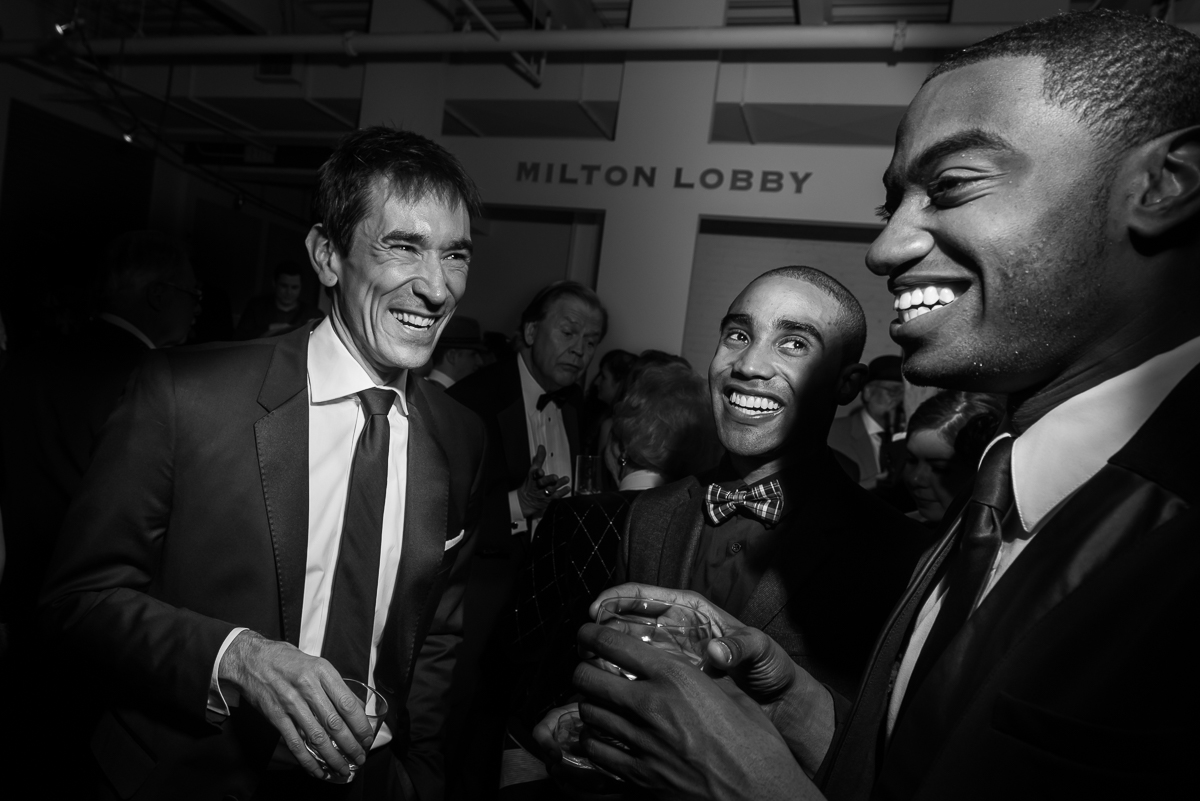 Studio Theater Creative Director David Muse, left, chats with 'Choir Boys' stars Jonathan Burke (left) and Jelani Alladin (right).