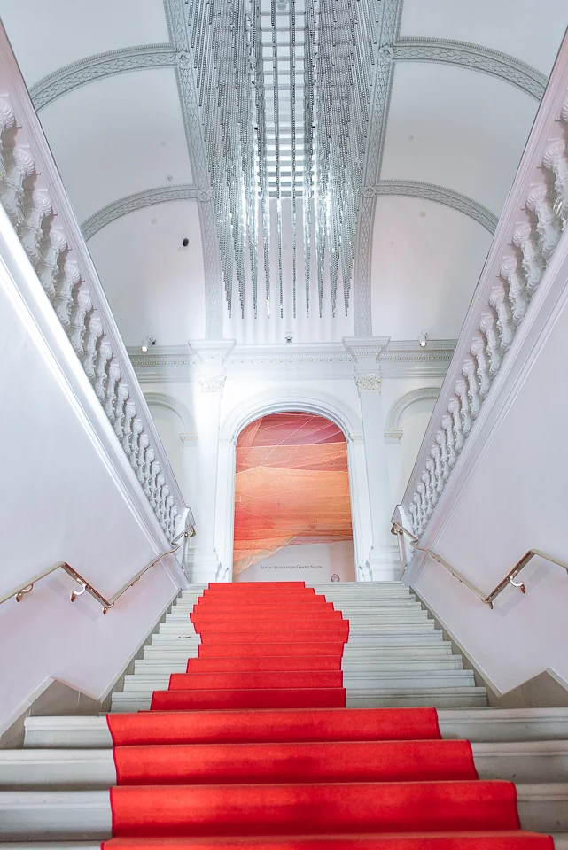 The chandelier by Leo Villareal in the grand staircase makes for a dramatic entrance with LEDs that shimmer. 