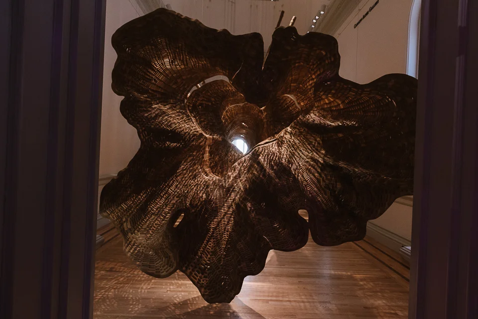John Grade used 500,000 pieces of old-growth reclaimed cedar to construct this replica of a 150 year old hemlock. The piece will eventually be returned to the forest and left to decay, much like the trees it's made of and imitates. 