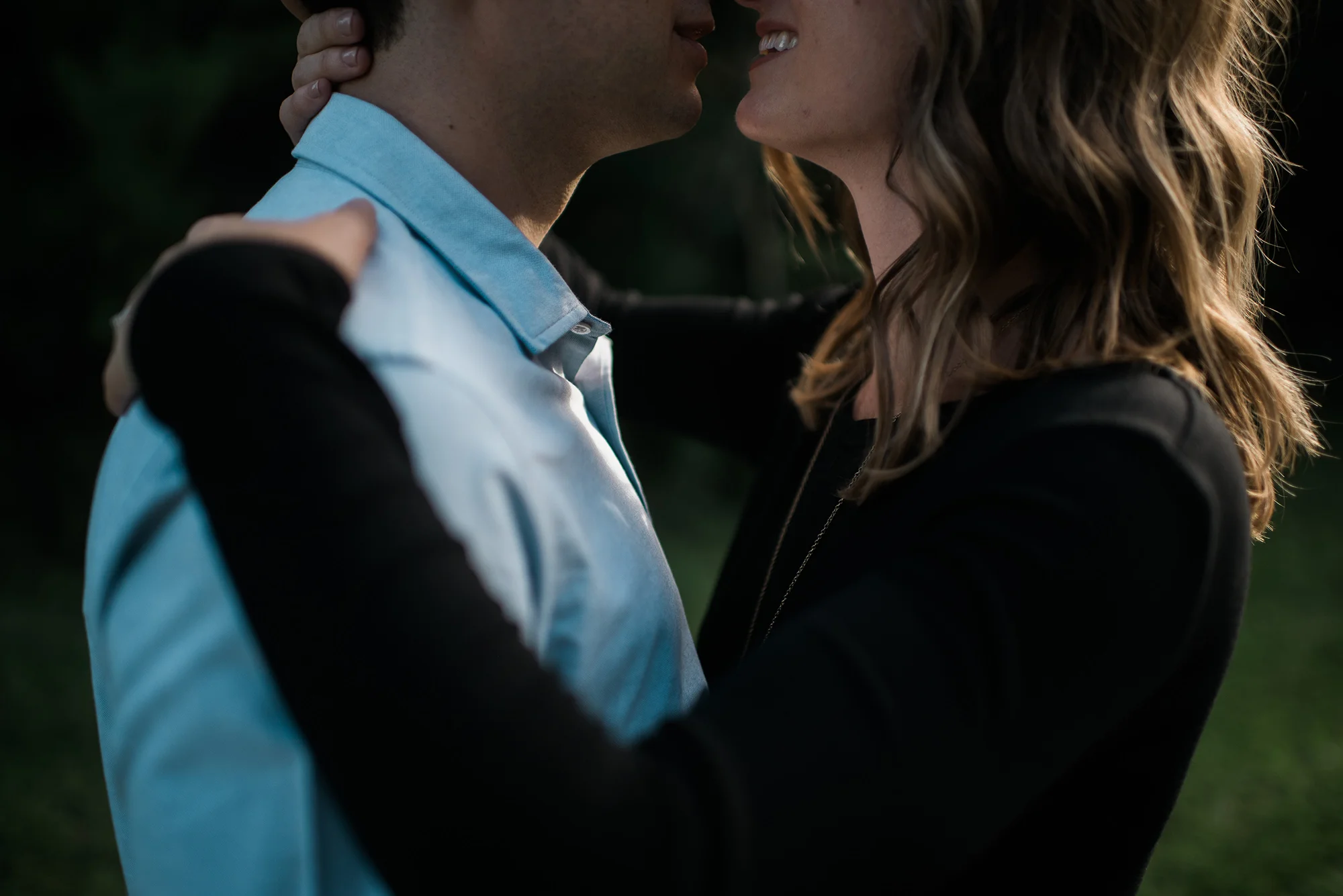 Wooded forest engagement portrait session in Kansas City.