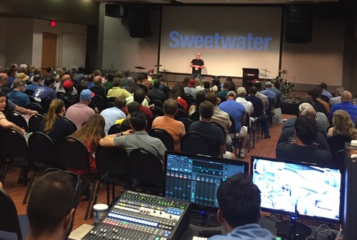 Mark Teaching a workshop at Sweetwater for gearfest 2016 Top Photo: Mark speaking at the Songwriting ACADEMY International CONFERENCE in London , Nov 2018