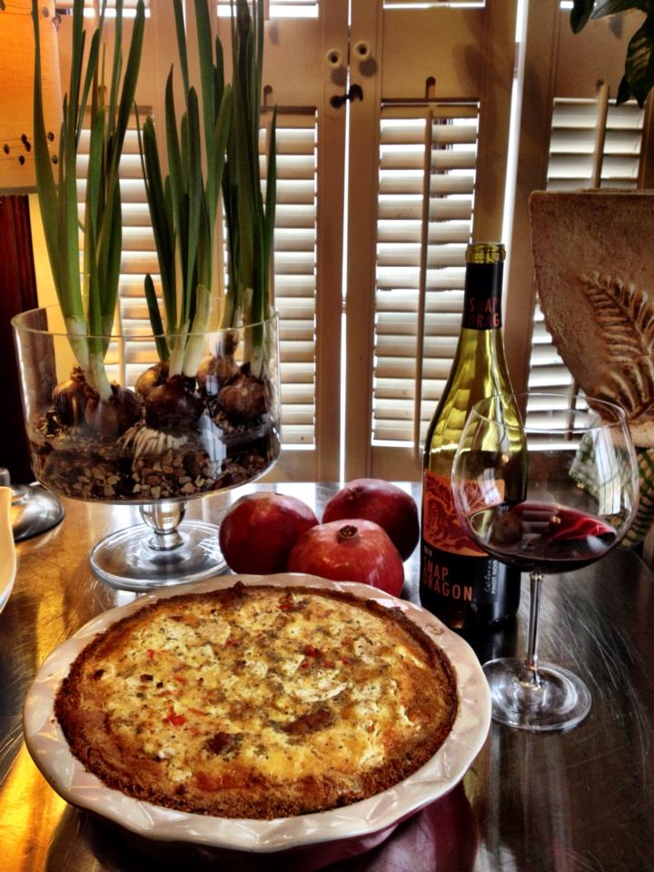 Christmas Day Brunch: Quiche of Golden Raisins, Proscuitto, and Chèvre