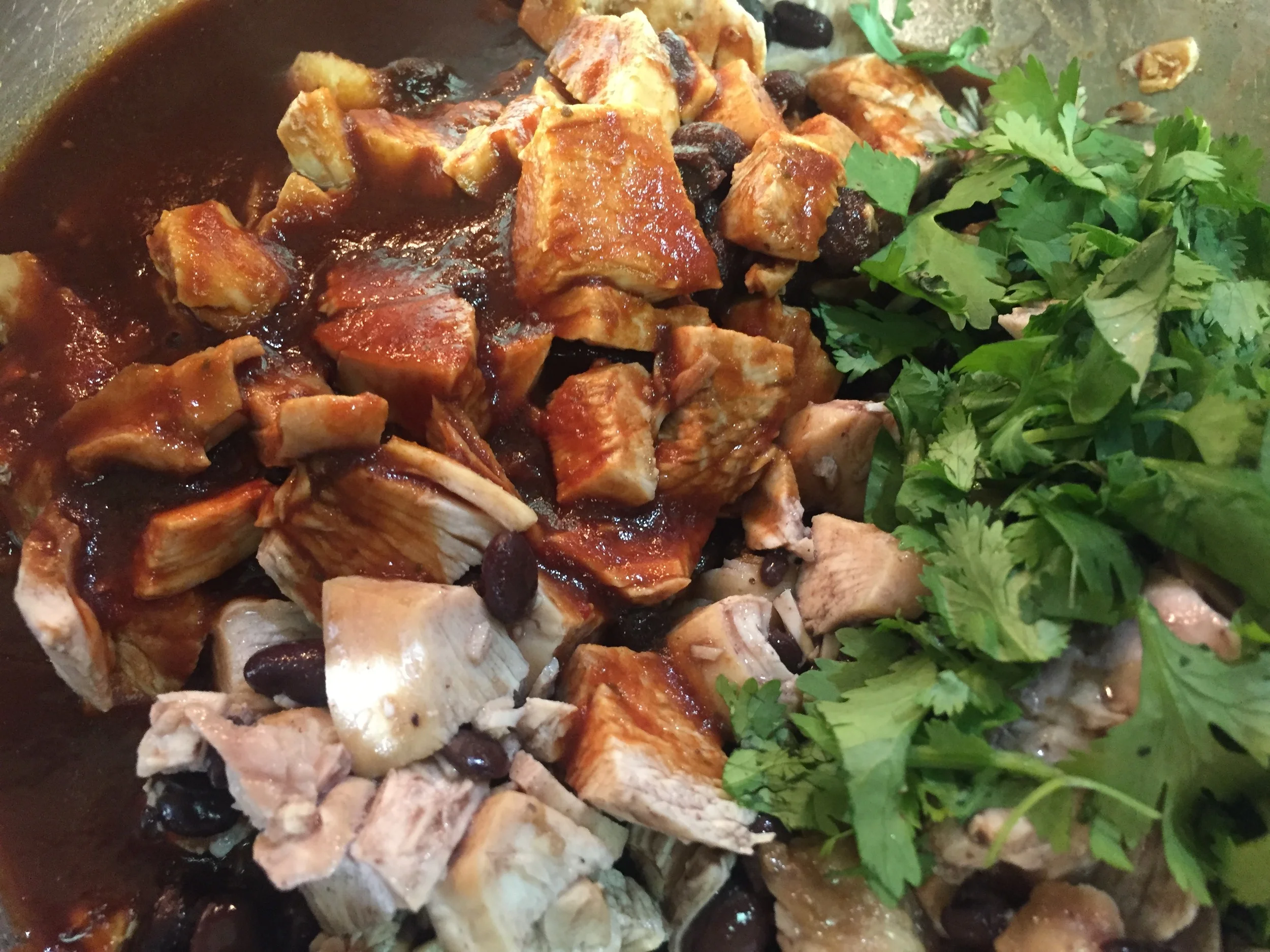 ITK's " Chile Pepper & Lime " Southwest Cooking Sauce with the chicken, black beans, and cilantro.