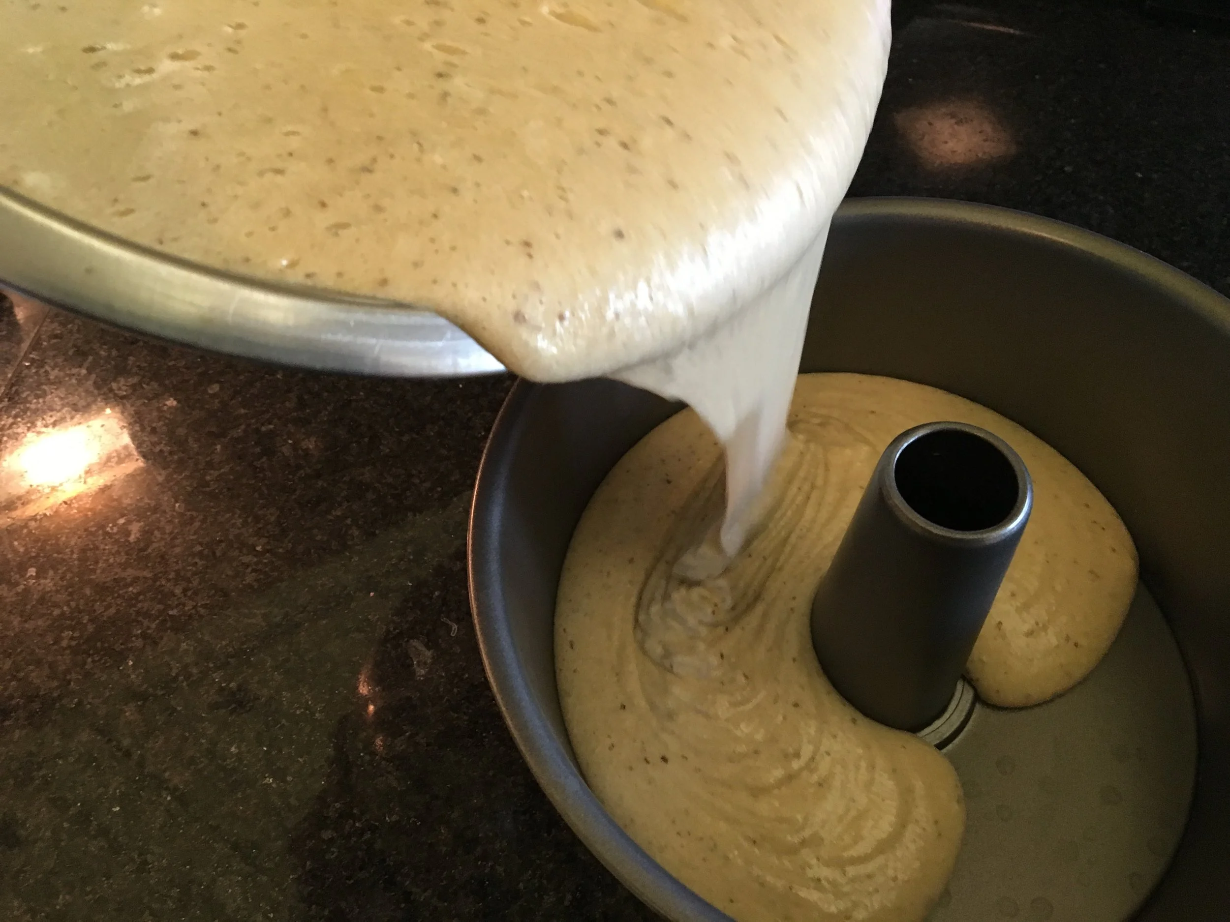 The meringue and almond meal are folded in, and it's time to bake!