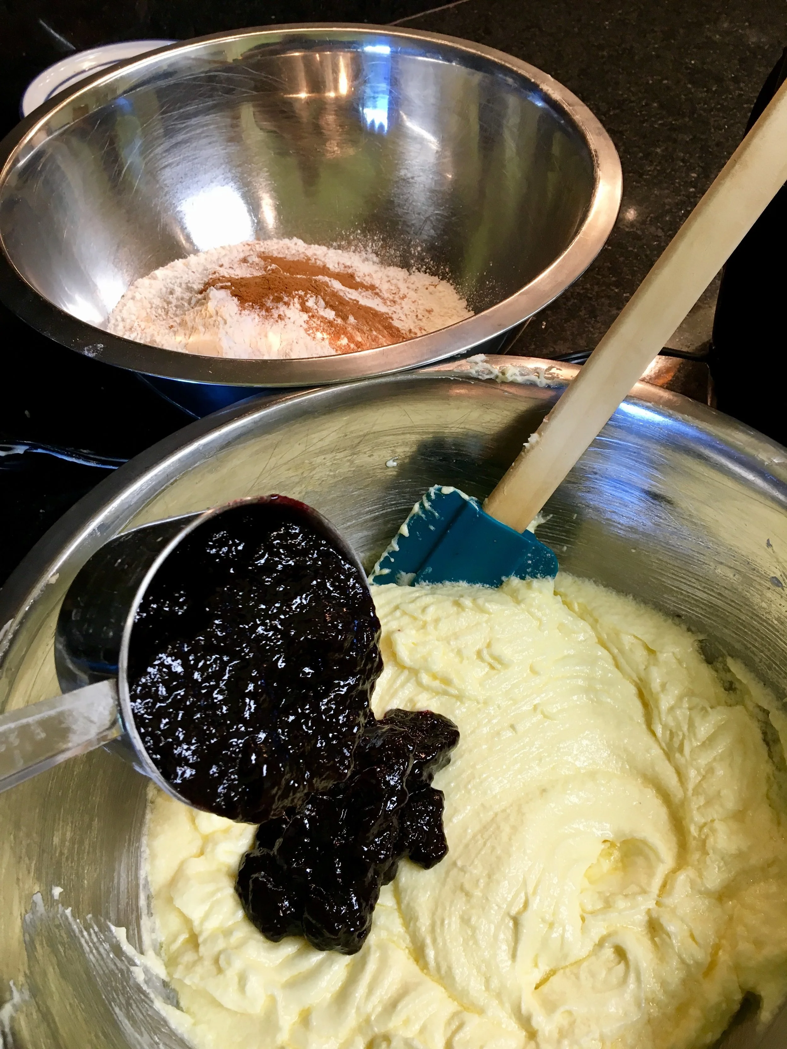 Adding in the seedless blackberry jam.