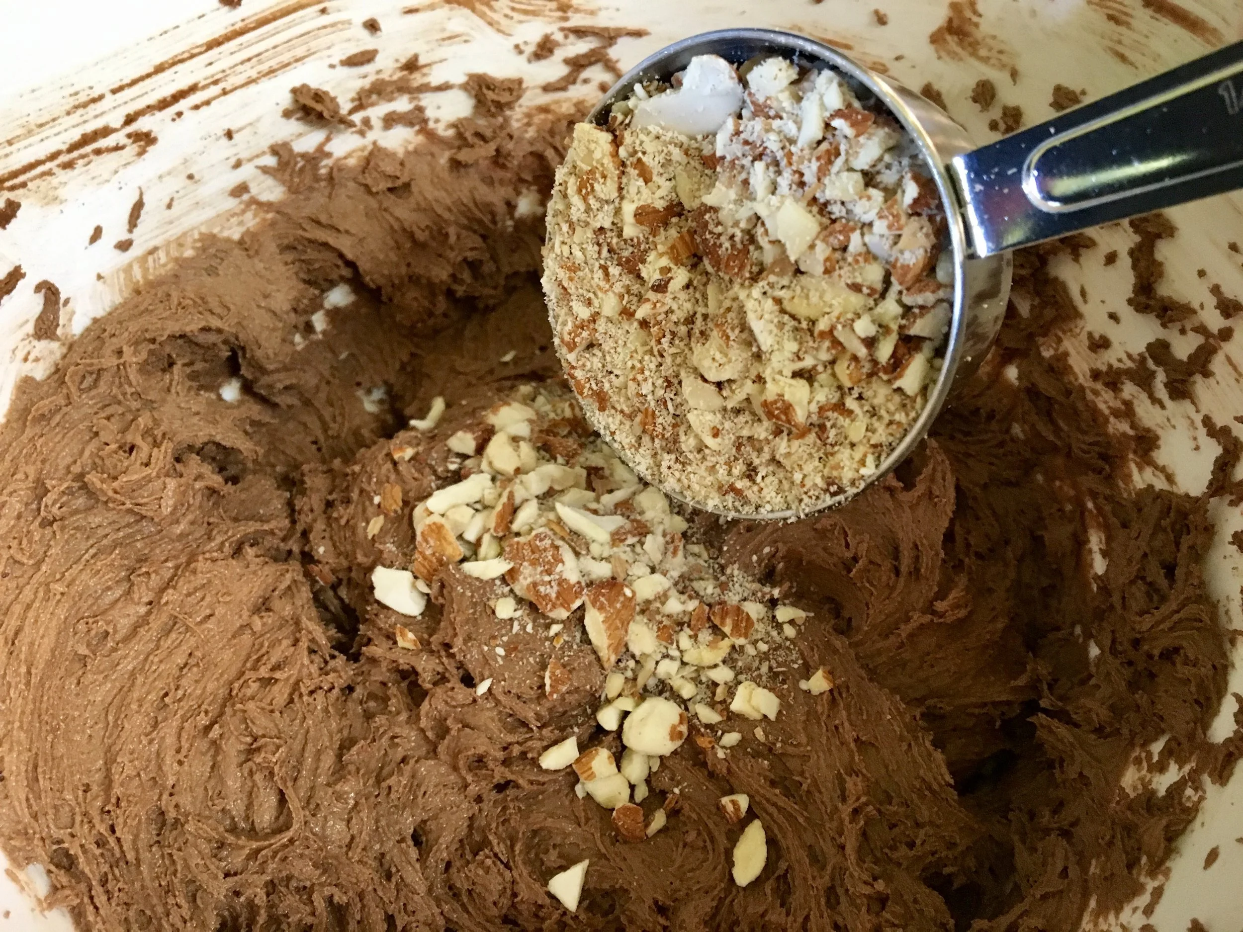 Adding crushed almonds... I love crushed almonds in cookies! 